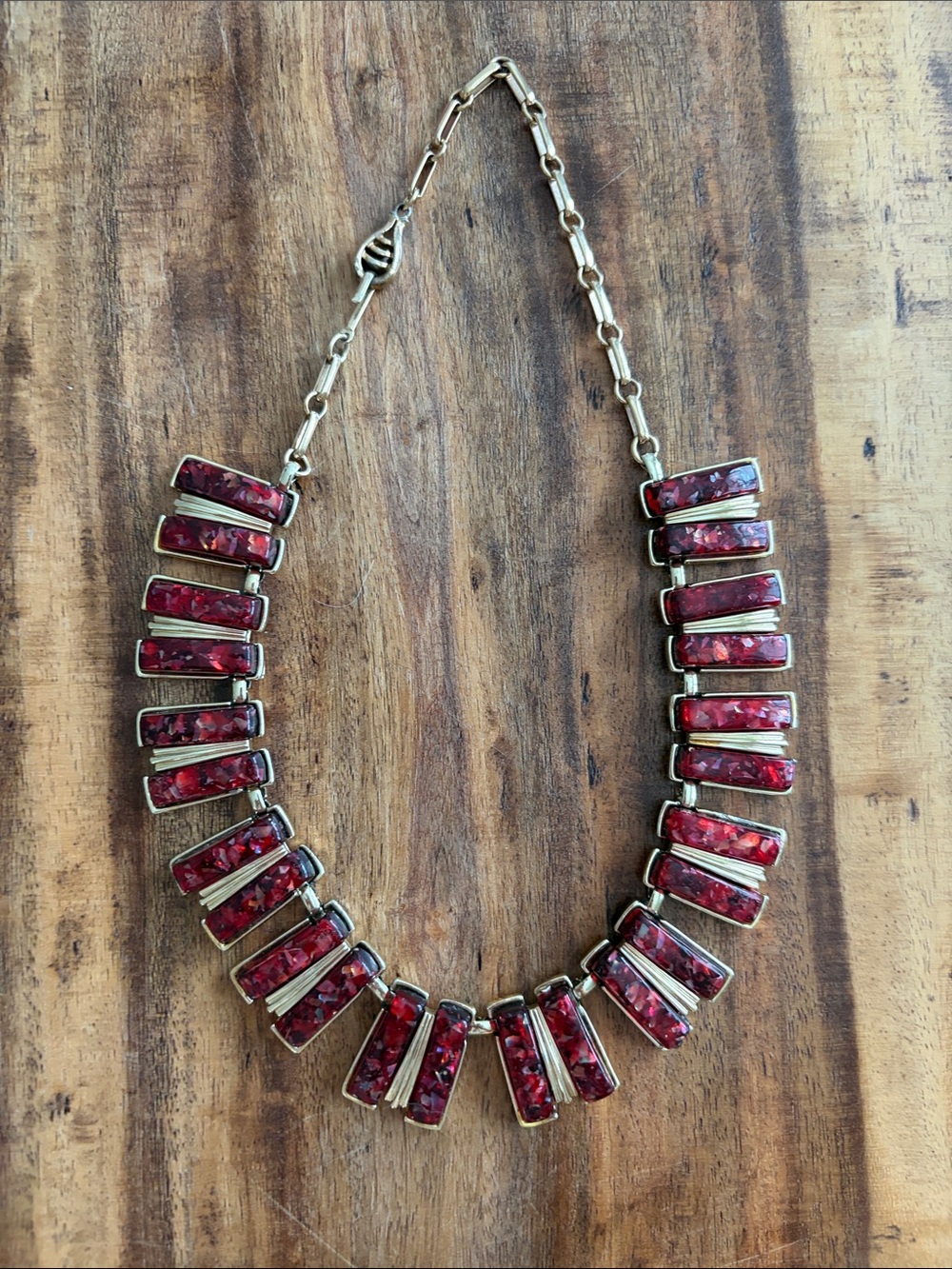 Red Inlaid Statement Necklace - Women Jewelry